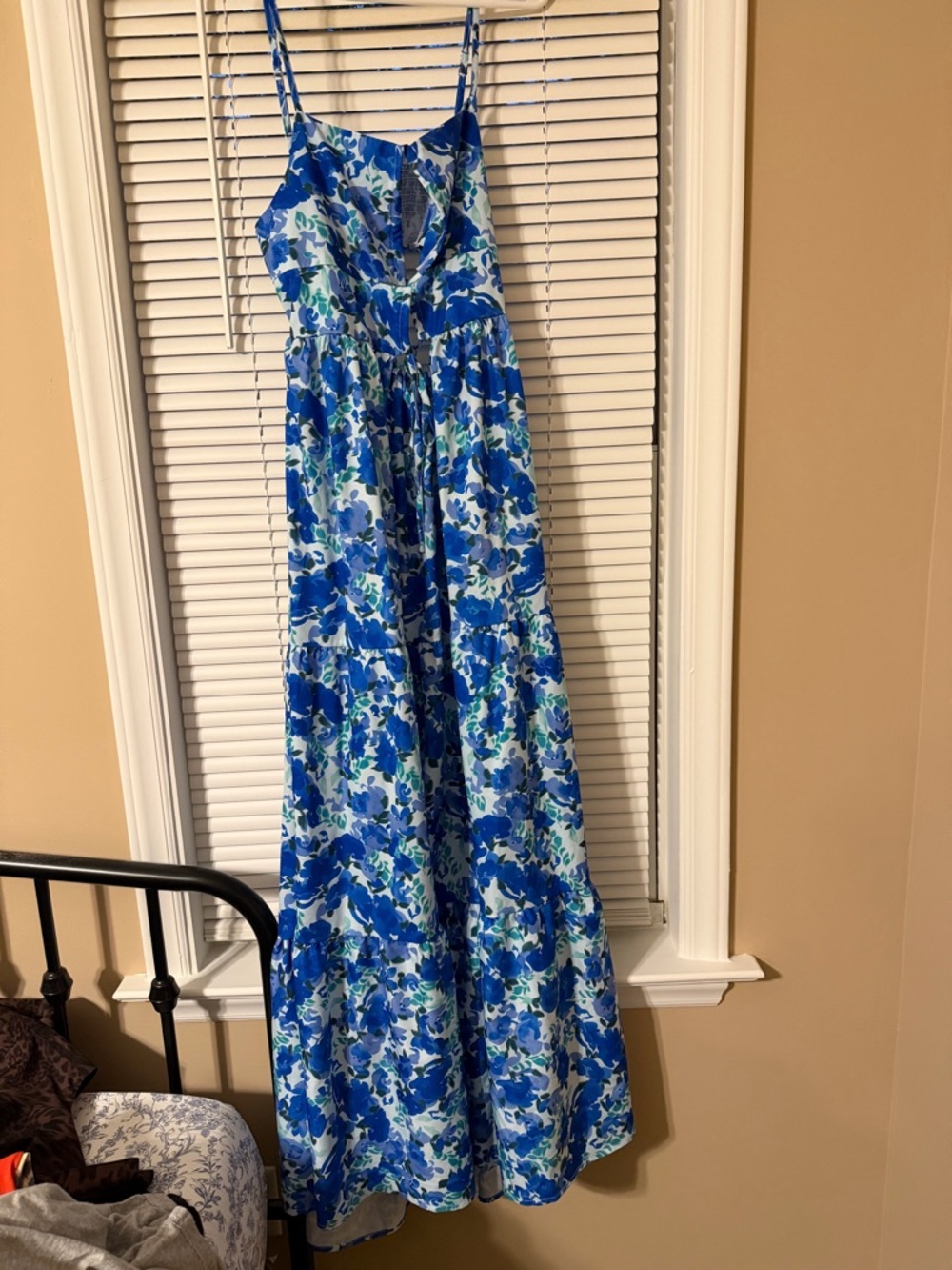 Blue Floral Maxi Dress with Spaghetti Straps